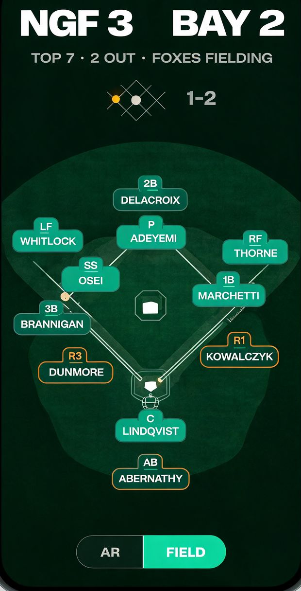 Field view: a top-down diamond with every position and runner labeled.